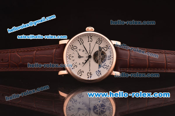 Patek Philippe Tourbillon Automatic Rose Gold Case with White Dial and Brown Leather Strap - Click Image to Close